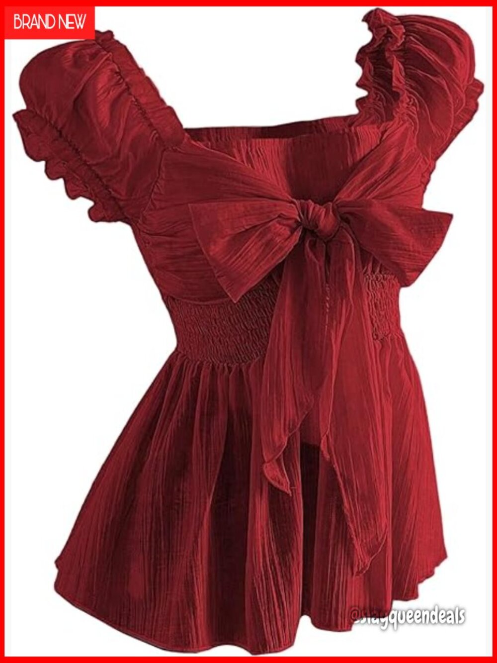 Women's Puff Sleeve Peplum Blouse Tie Bow Chiffon Top